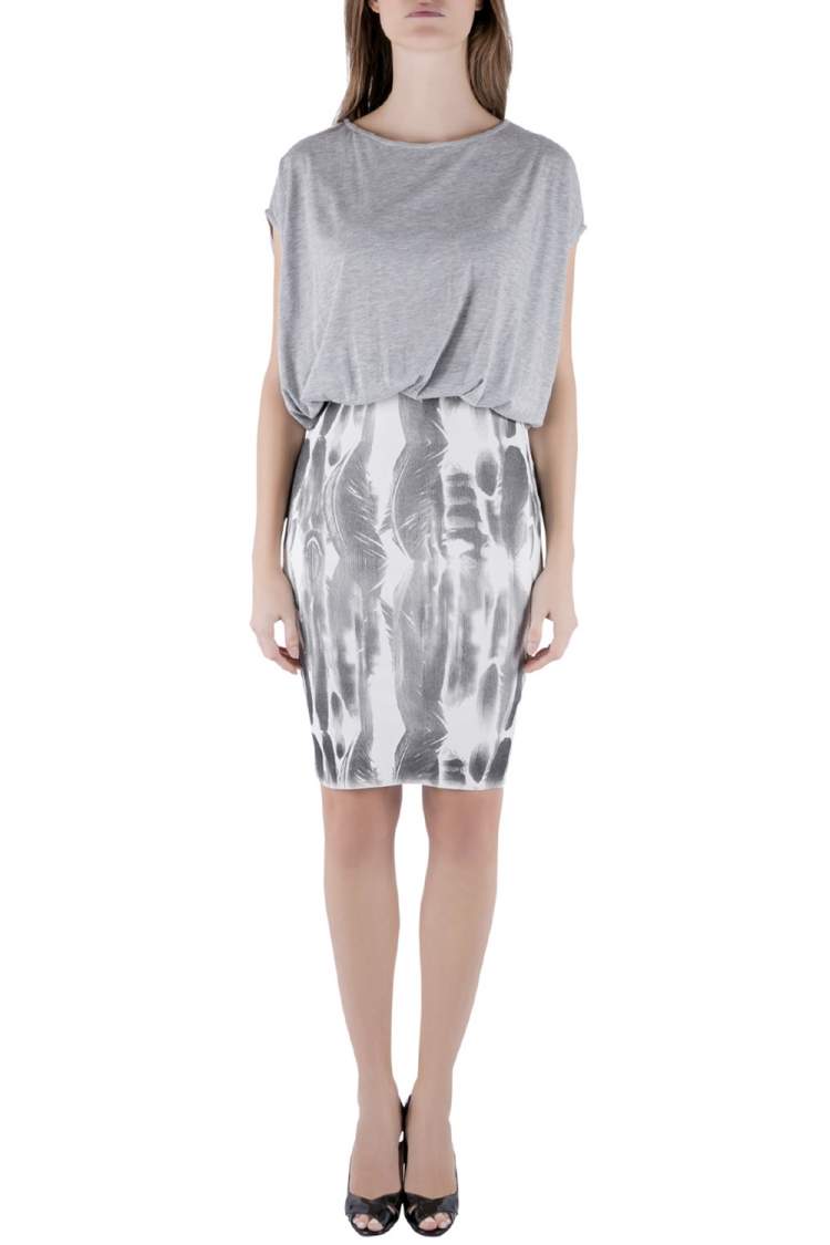 Pre Owned Faith Connexion Further Grey Jersey Blouson Bodice Feather Print Pencil Dress XS