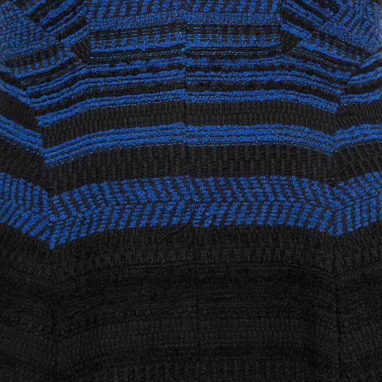 Pre Owned Rebecca Taylor Black and Blue Textured Tweed and Leather Sleeve Dress XS 