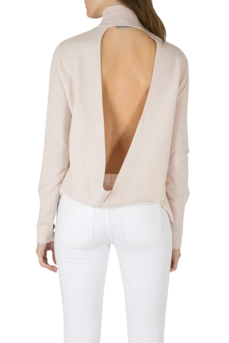 Pre Owned Dion Lee Pale Pink Wool Knit Draped Loop Back Skivvy Pullover M