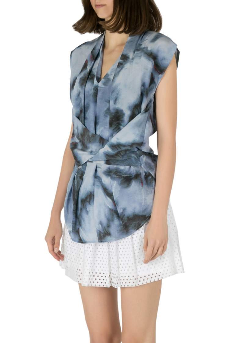 Pre Owned IRO Grey Abstract Printed Silk Orphee Wrap Top M 