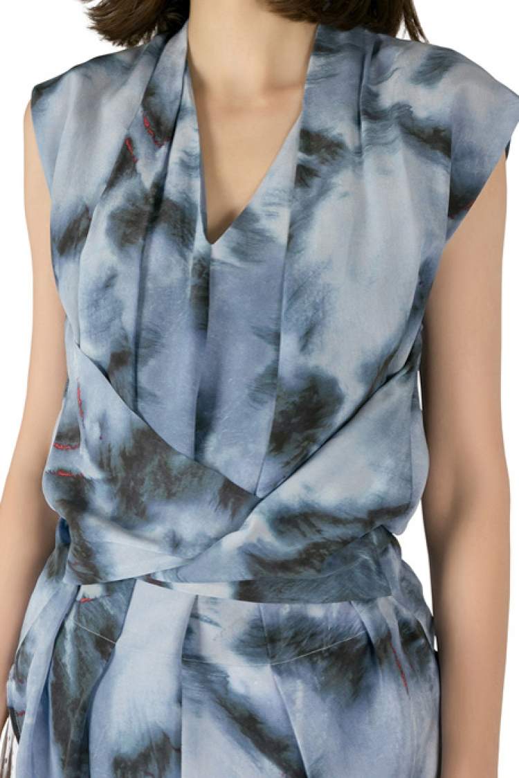 Pre Owned IRO Grey Abstract Printed Silk Orphee Wrap Top M 