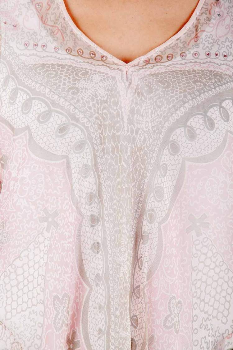 Pre Owned Zandra Rhodes Pale Pink Crinkled Chiffon Paisley Printed Top M 