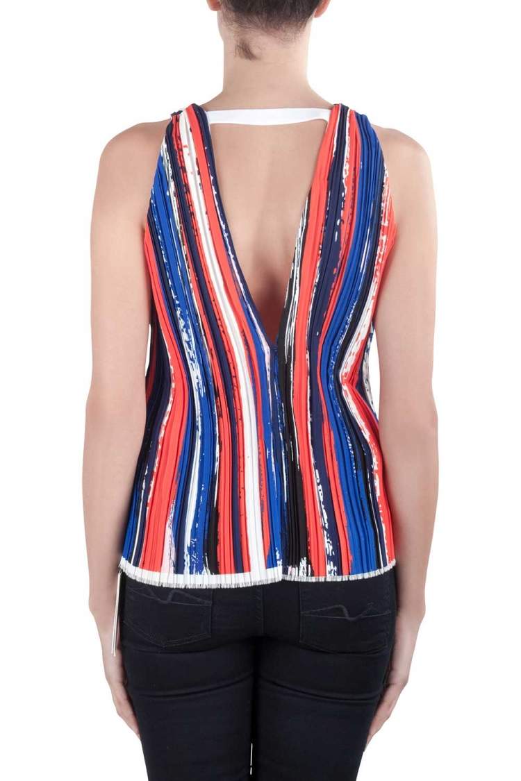 Pre Owned Dion Lee II Multicolor Plisse Striped Knit Sleeveless Top M