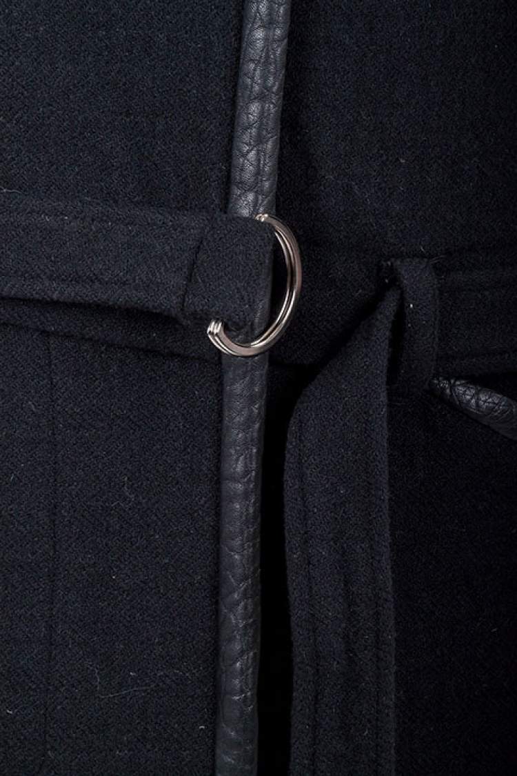 Pre Owned IRO Black Wool and Leather Trimmed Belted Marily Coat M 