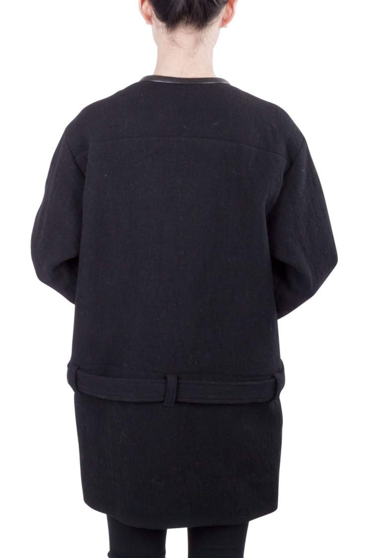 Pre Owned IRO Black Wool and Leather Trimmed Belted Marily Coat M 