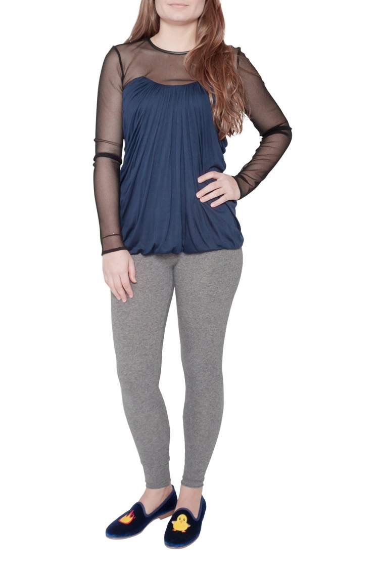 Pre Owned Yigal Azrouel Navy Blue Jersey and Sheer Mesh Detail Long Sleeve Top M 