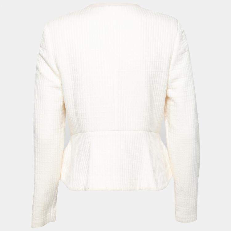 Rebecca Taylor Chalk White Double Face Cotton Jersey Zip Front Jacket M