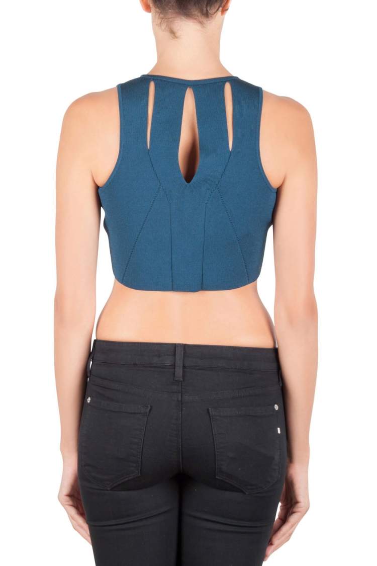 Pre Owned Cushnie Et Ochs Blue Knit Cut Out Crop Top M 