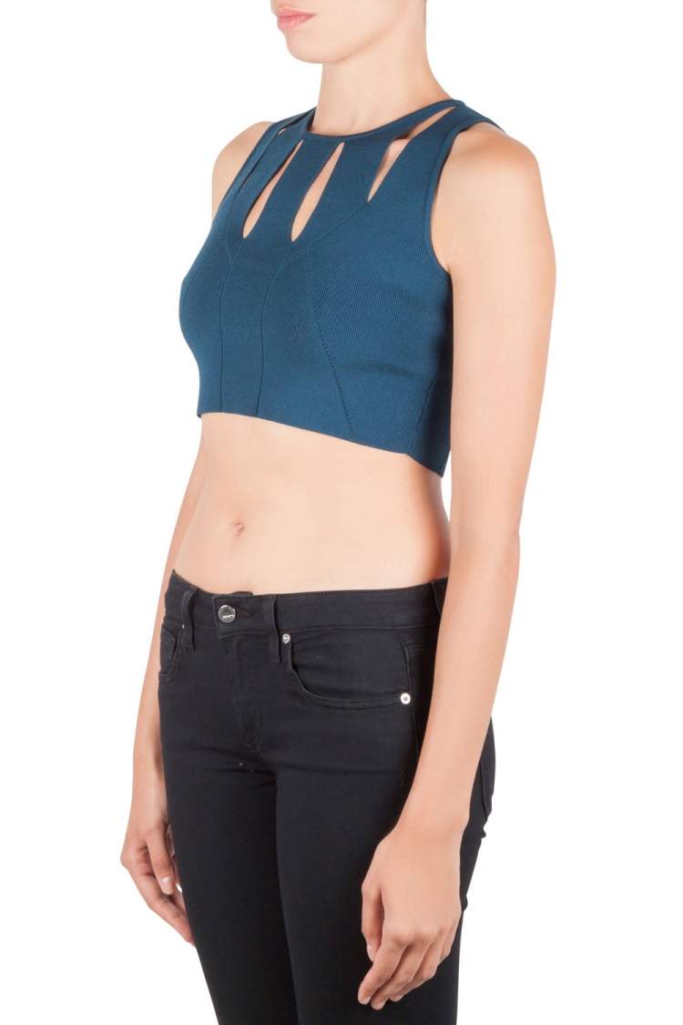 Pre Owned Cushnie Et Ochs Blue Knit Cut Out Crop Top M 