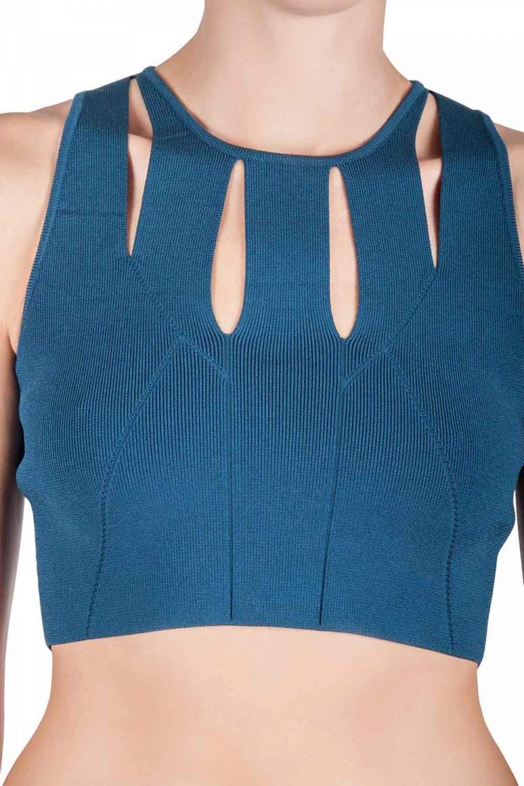 Pre Owned Cushnie Et Ochs Blue Knit Cut Out Crop Top M 