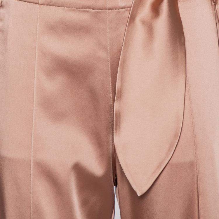 Pre Owned Jonathan Simkhai Salmon Pink Crepe Satin Wrap Crop Top & Wide Leg Track Pants Set M