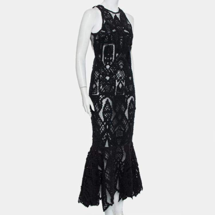 Pre Owned Jonathan Simkhai Black Lace & Tulle Mermaid Sheer Gown M
