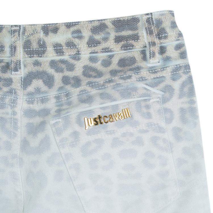 Pre Owned Just Cavalli White Denim Washed Out Leopard Print Skinny Jeans S