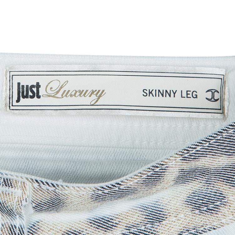 Pre Owned Just Cavalli White Denim Washed Out Leopard Print Skinny Jeans S