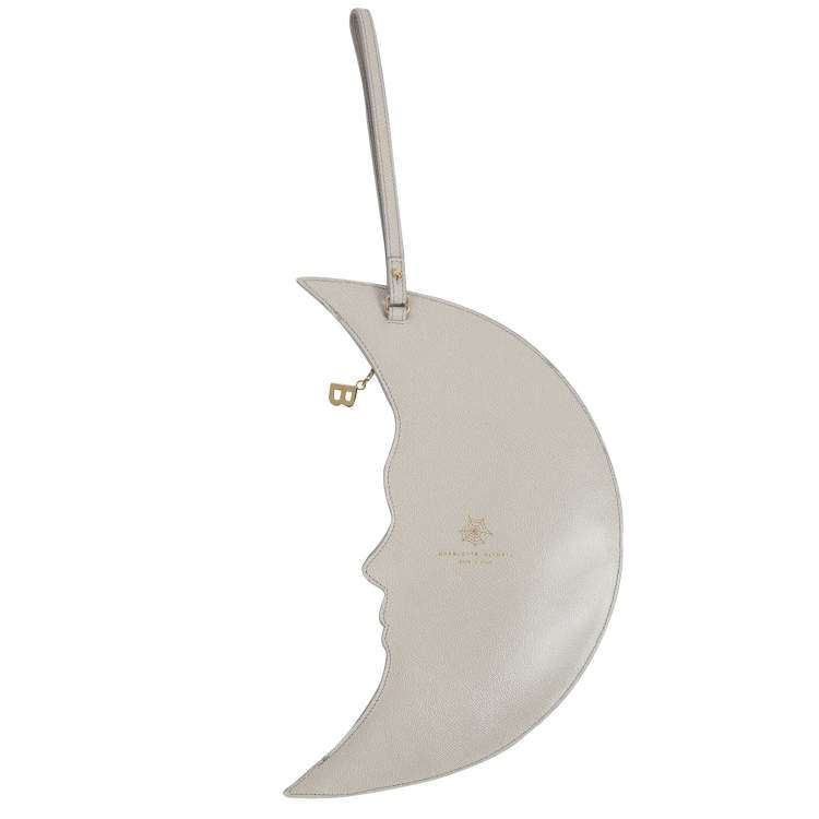مملوكة مسبقًا Charlotte Olympia Light Grey Leather Beauty Sleep Wristlet Clutch