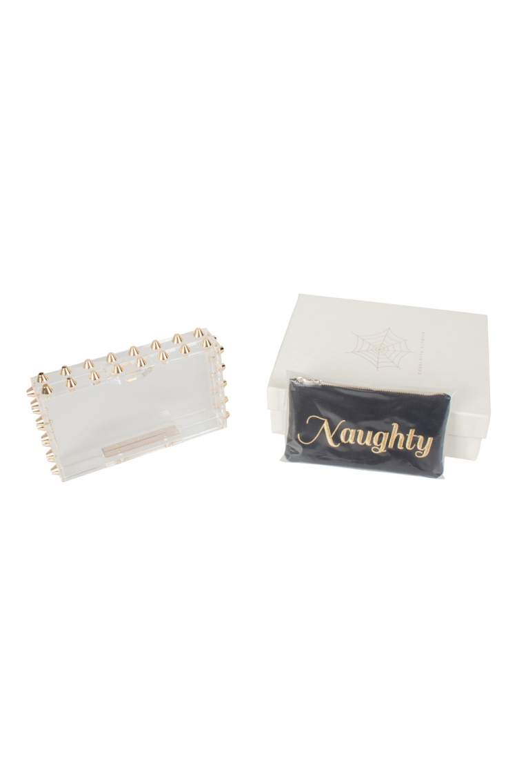 مملوكة مسبقًا Charlotte Olympia Transparent Studded Perspex Naughty and Nice Clutch