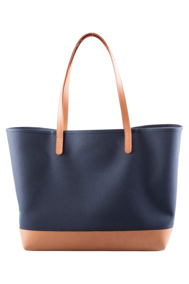 Pre Owned Mansur Gavriel Blue/Cream and Cammello Canvas and Leather Tote