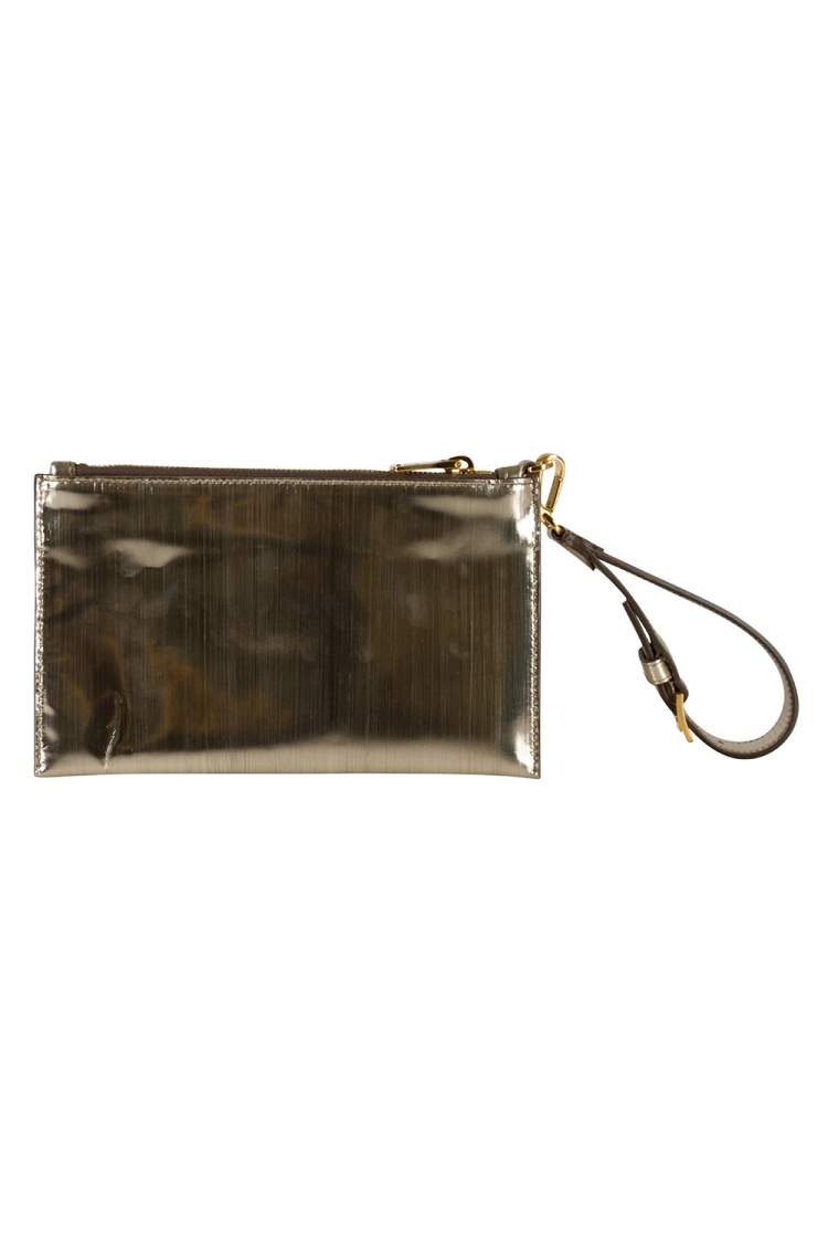 Pre Owned Miu Miu Metallic Gold Patent Leather Wristlet Clutch