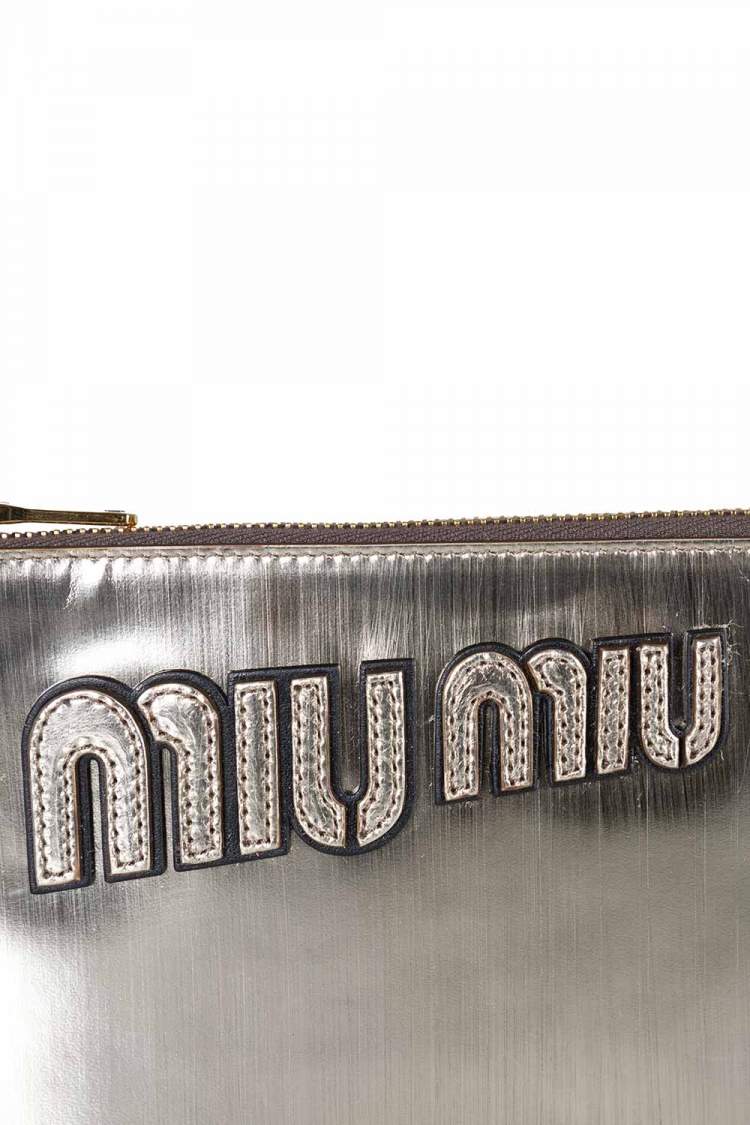 Pre Owned Miu Miu Metallic Gold Patent Leather Wristlet Clutch