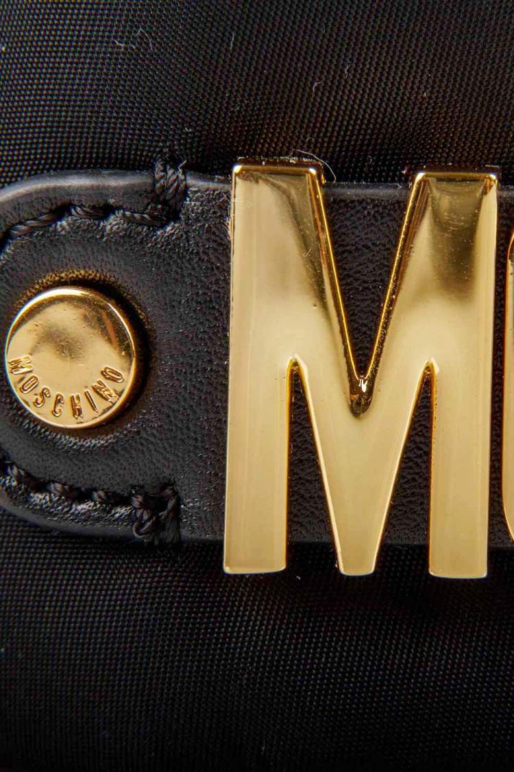 Pre Owned Moschino Black Nylon Logo Embellished Round Clutch