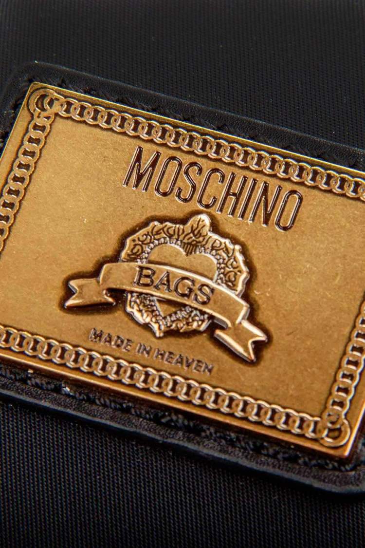 Pre Owned Moschino Black Nylon Logo Embellished Round Clutch
