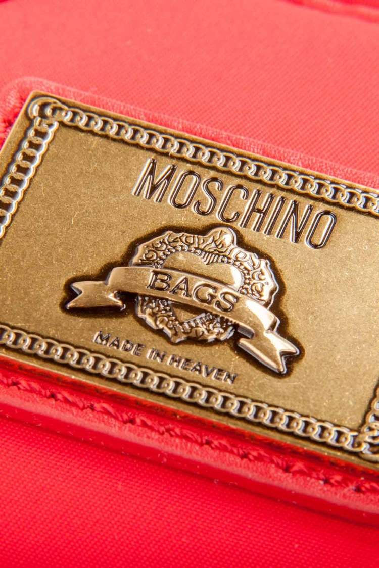 Pre Owned Moschino Red Nylon Logo Embellished Round Clutch