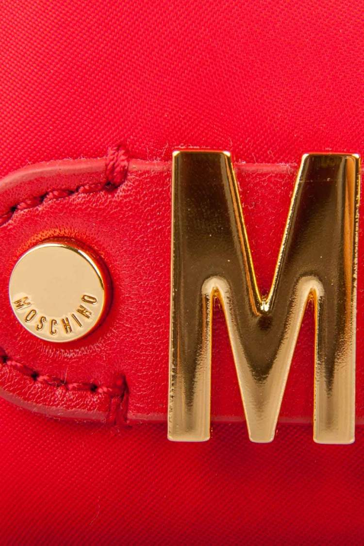 Pre Owned Moschino Red Nylon Logo Embellished Round Clutch