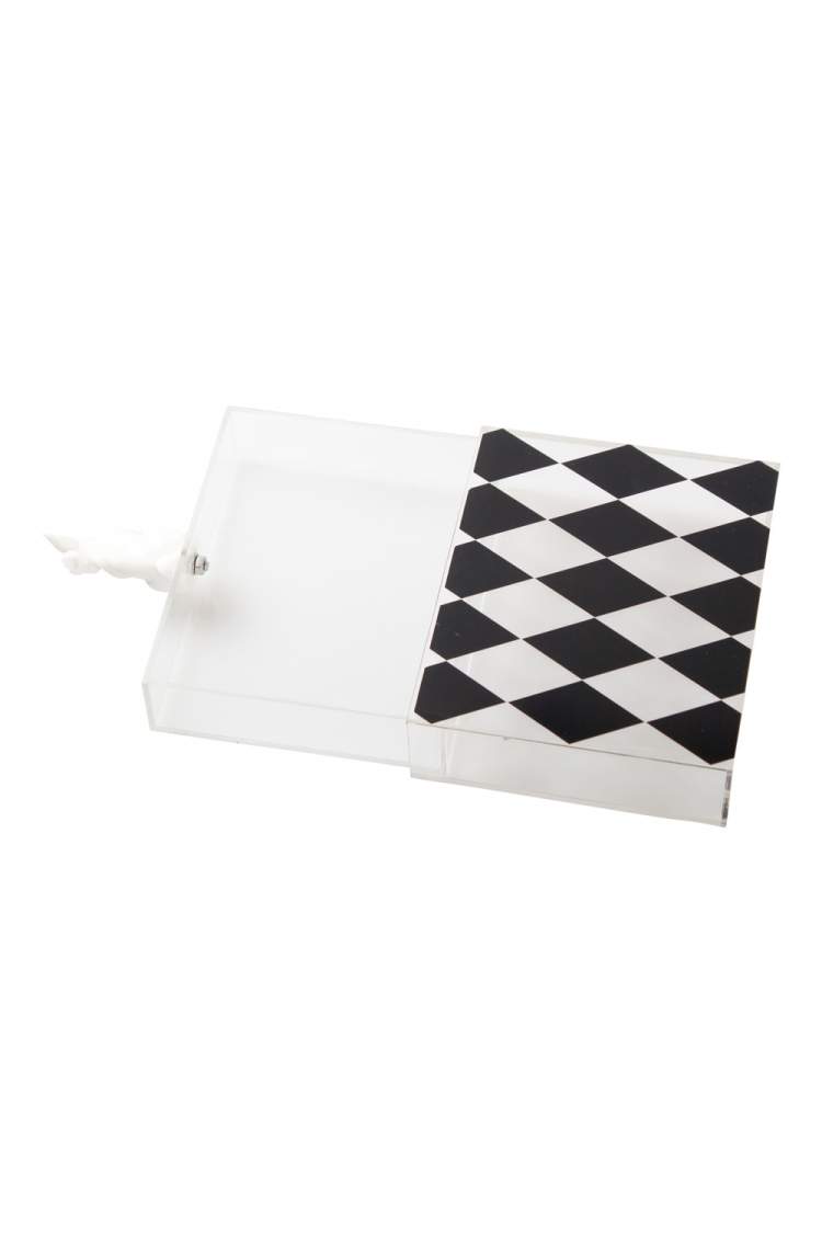 Pre Owned Cecilia Ma Black Diamond Print Acrylic Rabbit Box Clutch