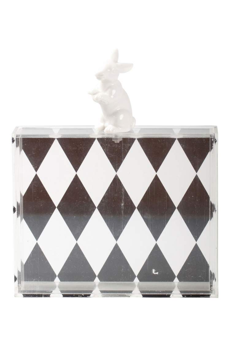 Pre Owned Cecilia Ma Black Diamond Print Acrylic Rabbit Box Clutch