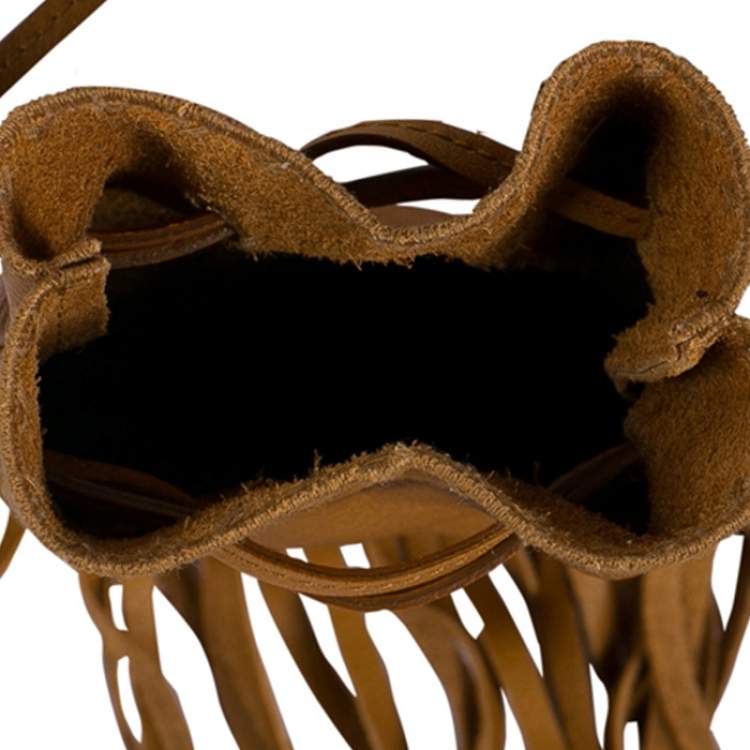 Pre Owned Charlotte Olympia Brown Leather Fringe Kitty Set of 2 Pochette 