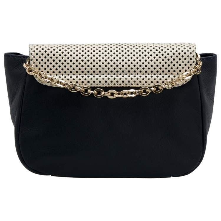 Pre Owned See by Chloe Navy/Cream Laser Cut Leather Crossbody Bag