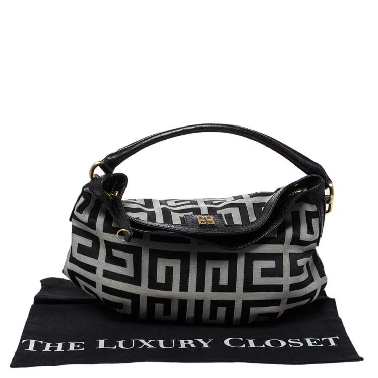 Pre Owned Givenchy Black/Grey Monogram Canvas and Leather Satchel