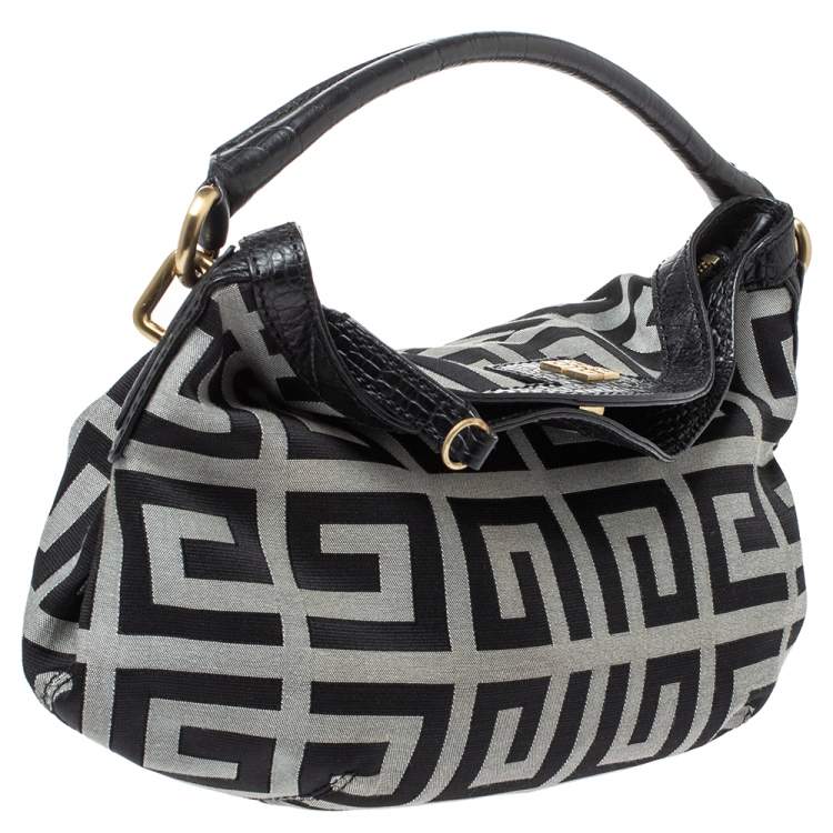 Pre Owned Givenchy Black/Grey Monogram Canvas and Leather Satchel