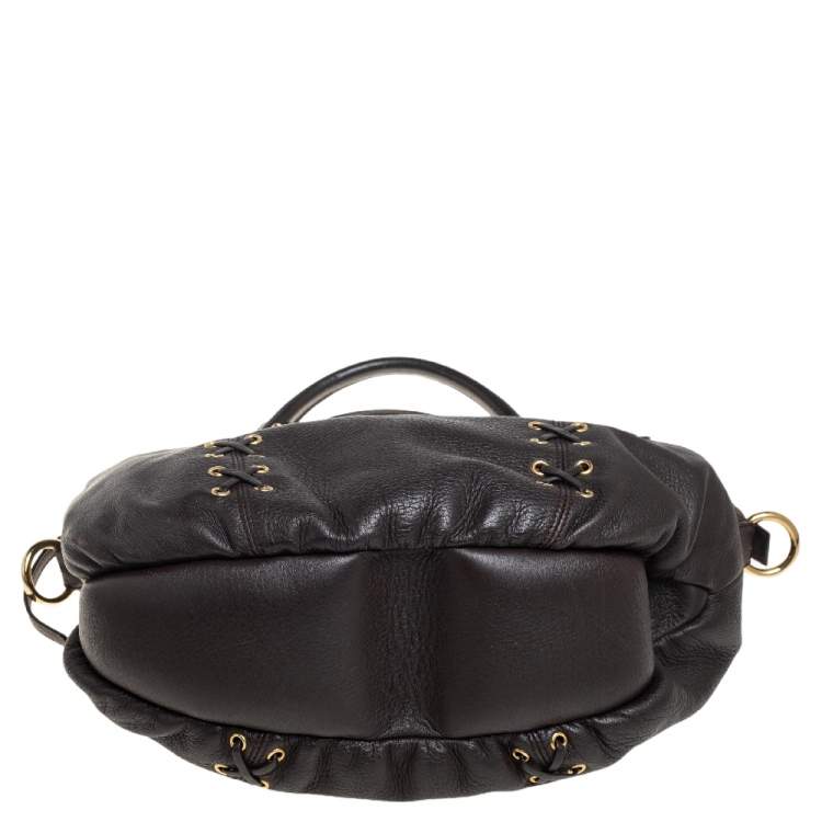 Pre Owned Roberto Cavalli Dark Brown Leather Corset Front Pocket Hobo
