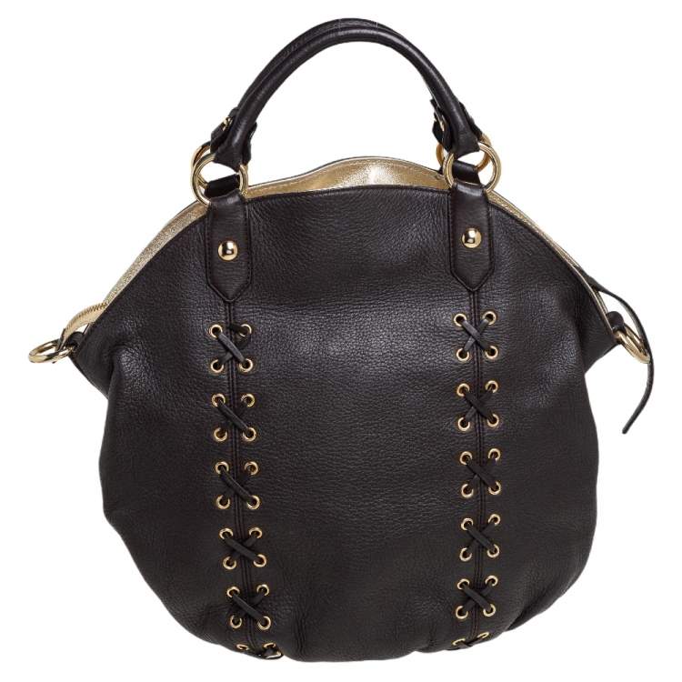 Pre Owned Roberto Cavalli Dark Brown Leather Corset Front Pocket Hobo