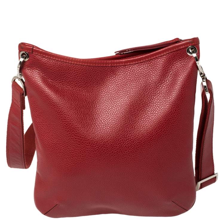 Pre Owned Longchamp Red Leather Messenger Bag