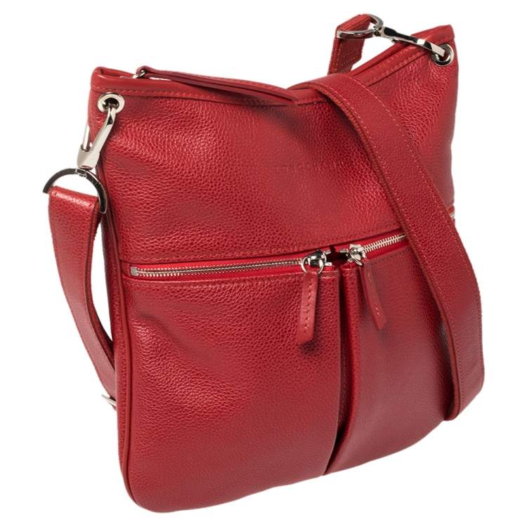 Pre Owned Longchamp Red Leather Messenger Bag