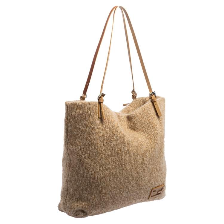 Pre Owned Fendi Beige Cashmere Roll Tote Bag