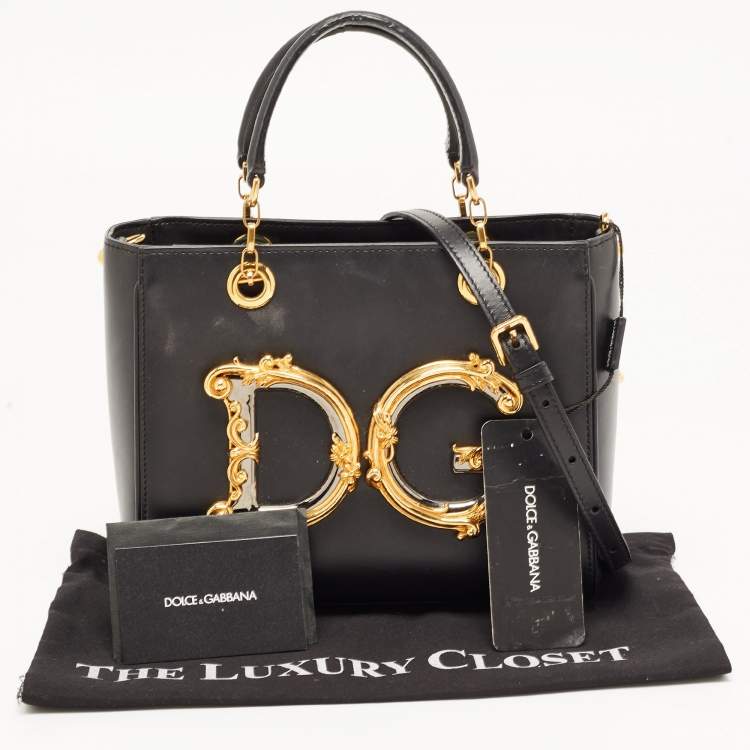 Pre Owned Dolce & Gabbana Black Leather DG Girls Tote