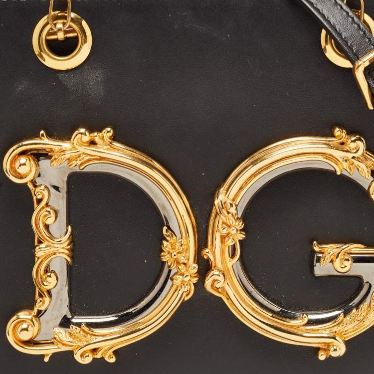 Pre Owned Dolce & Gabbana Black Leather DG Girls Tote