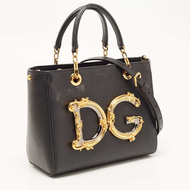 Pre Owned Dolce & Gabbana Black Leather DG Girls Tote