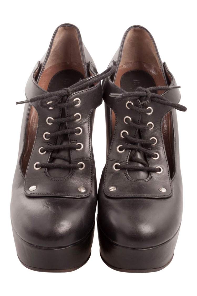 مملوكة مسبقًا Marni Black Leather Cutout Lace Up Platform Pumps Size 39