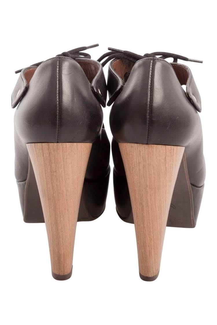 مملوكة مسبقًا Marni Black Leather Cutout Lace Up Platform Pumps Size 39