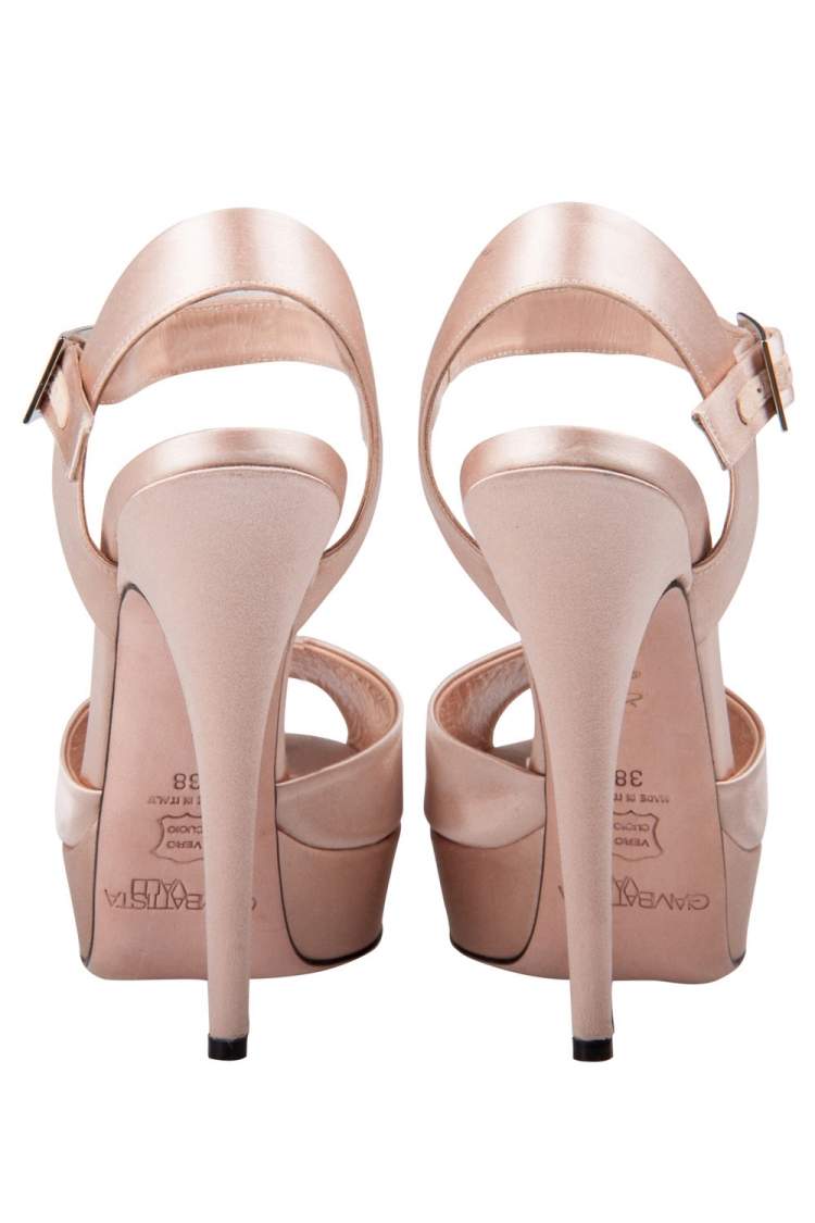 Pre Owned Giambattista Valli Beige Satin kirna Peep Toe Ankle Strap Platform Sandals Size 38