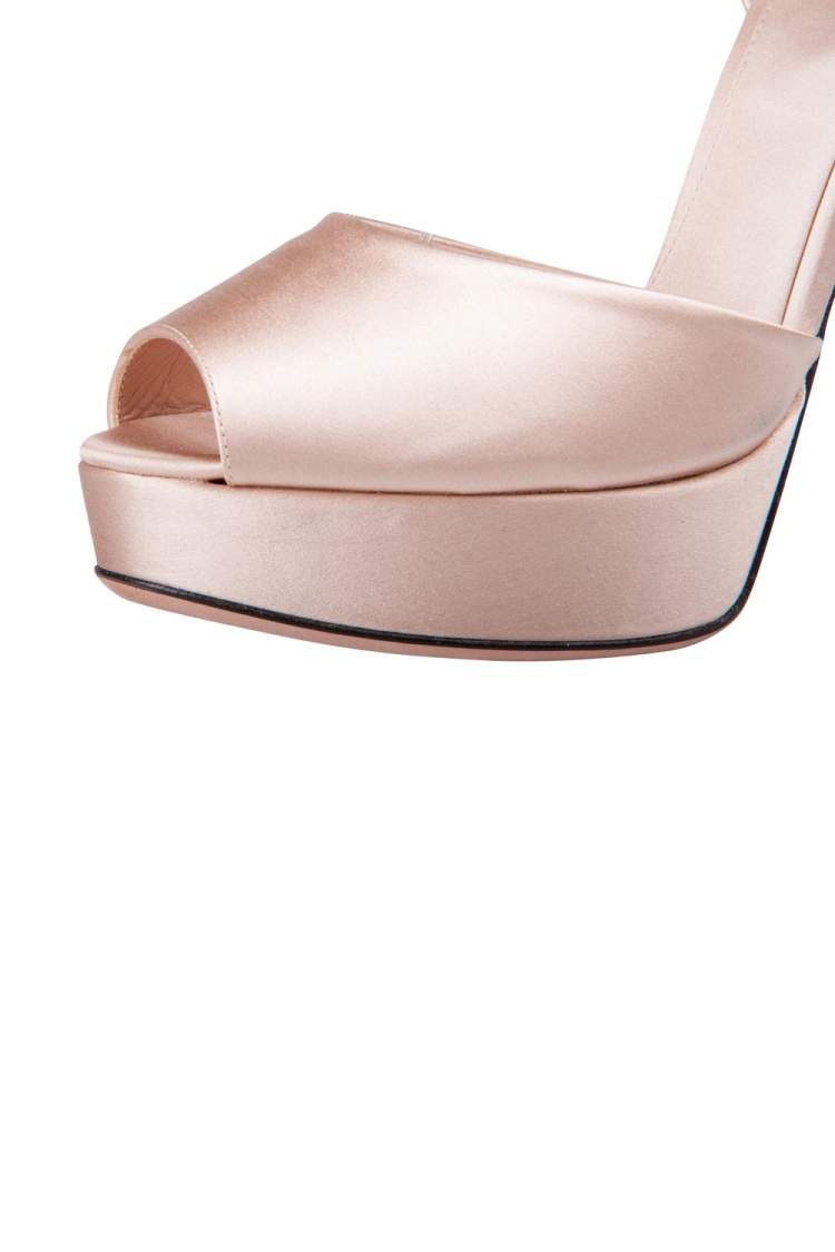Pre Owned Giambattista Valli Beige Satin kirna Peep Toe Ankle Strap Platform Sandals Size 38