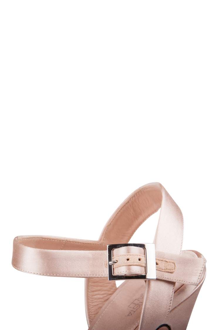 Pre Owned Giambattista Valli Beige Satin kirna Peep Toe Ankle Strap Platform Sandals Size 38