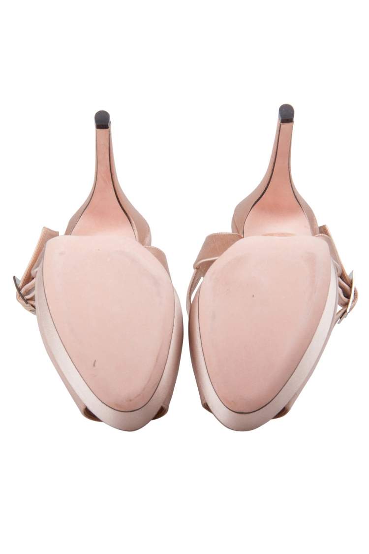 Pre Owned Giambattista Valli Beige Satin kirna Peep Toe Ankle Strap Platform Sandals Size 38