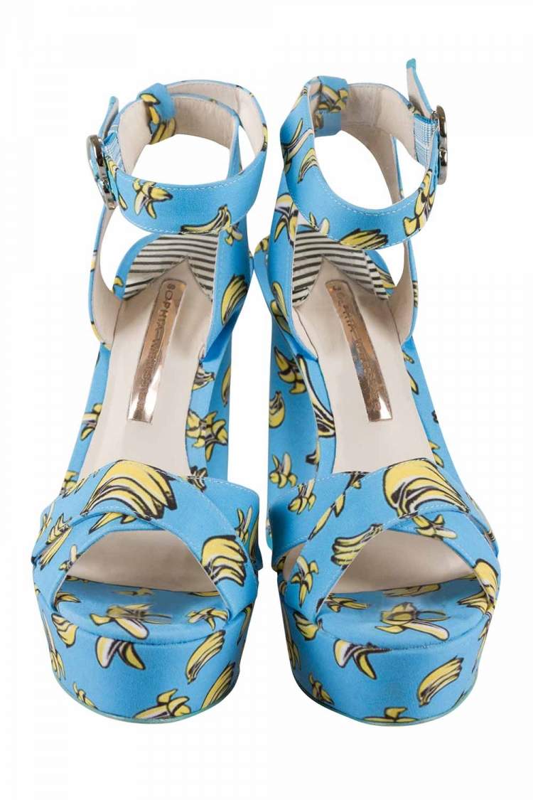Pre Owned Sophia Webster Blue Banana Printed Fabric Amanda Ankle Strap Platform Sandals Size 37.5