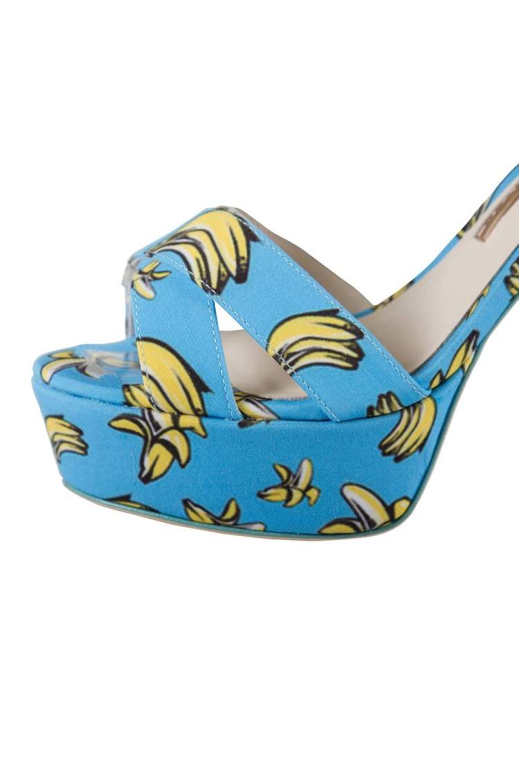 Pre Owned Sophia Webster Blue Banana Printed Fabric Amanda Ankle Strap Platform Sandals Size 37.5