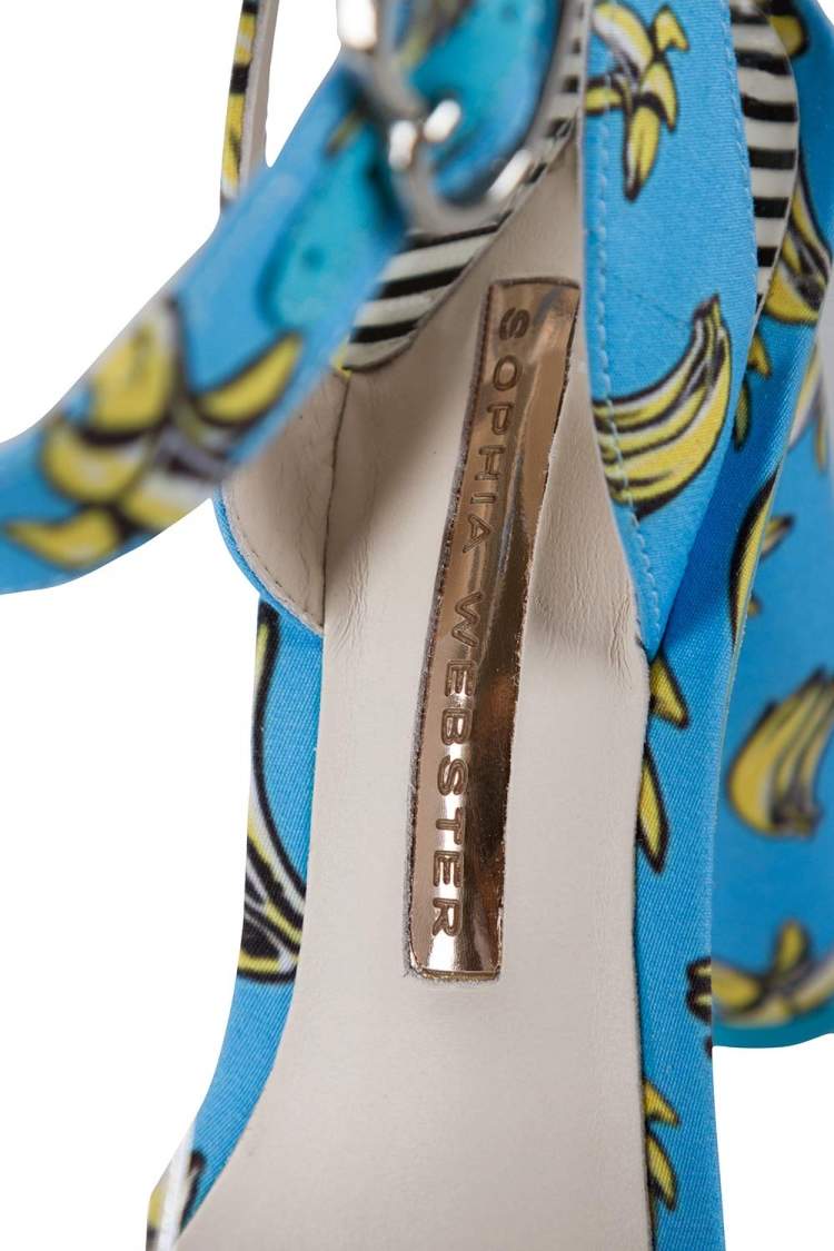 Pre Owned Sophia Webster Blue Banana Printed Fabric Amanda Ankle Strap Platform Sandals Size 37.5